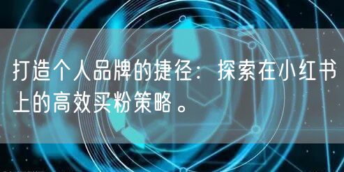 打造个人品牌的捷径：探索在小红书上的高效买粉策略。