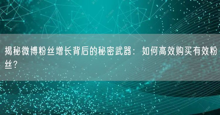 揭秘微博粉丝增长背后的秘密武器：如何高效购买有效粉丝？