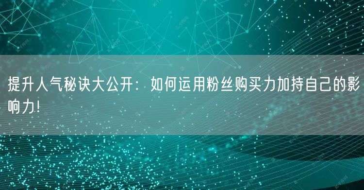 提升人气秘诀大公开：如何运用粉丝购买力加持自己的影响力！