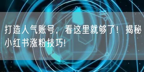 打造人气账号，看这里就够了！揭秘小红书涨粉技巧!